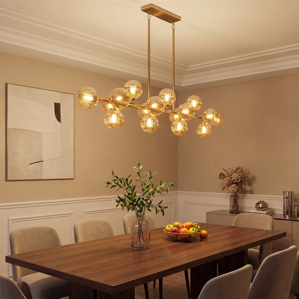 16-light bubble amber glass gold linear pendant light farmhouse long dining table lighting