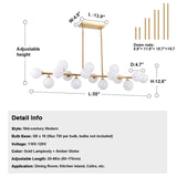 55 inch mid century linear chandelier brushed gold white marble vein frosted glass globe dimension chart