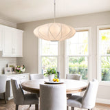Japanese-style silk chandelier over dining table