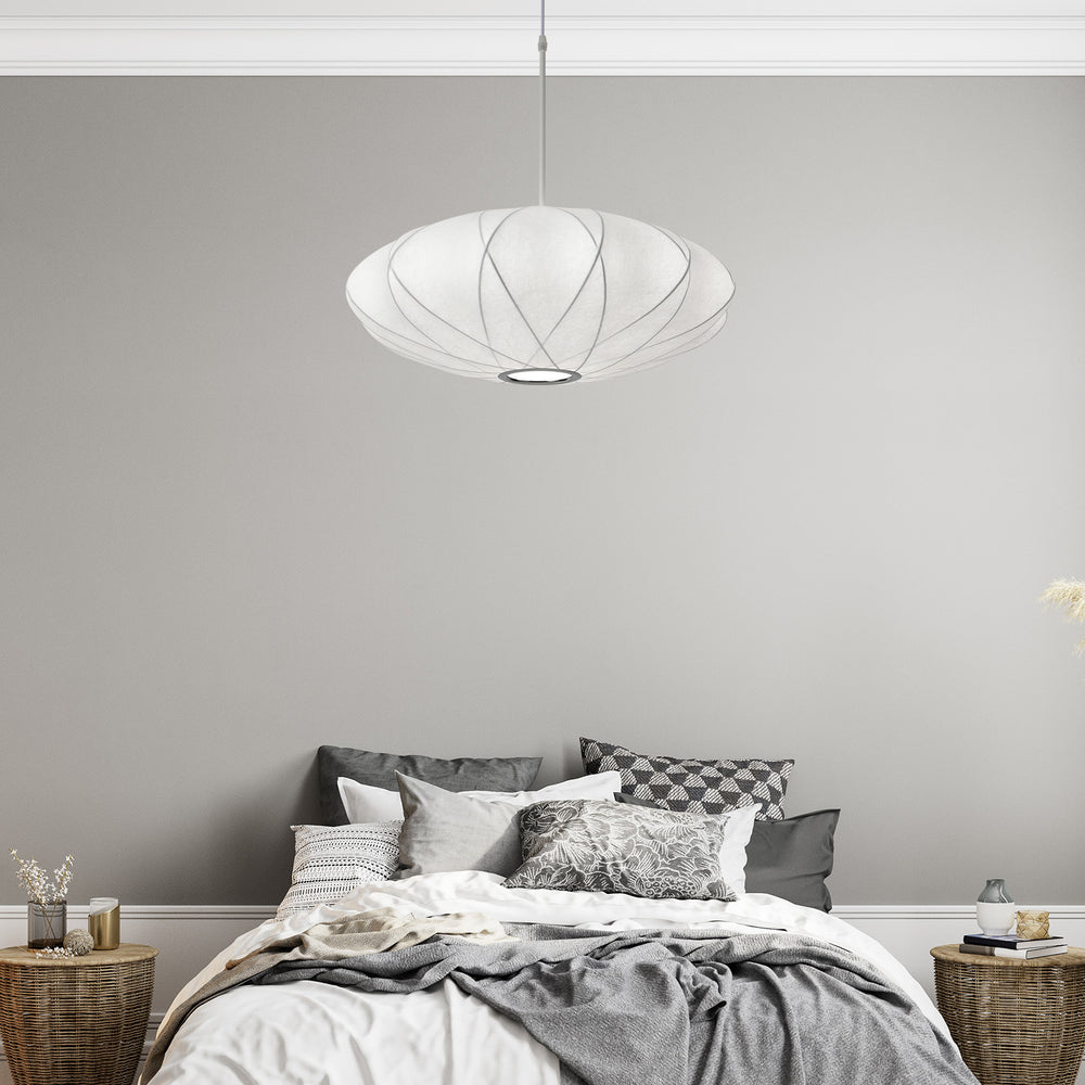 Minimalist silk pendant light in bedroom