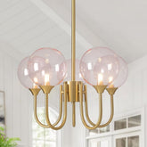 Pink Bubble Gold Chandelier, Modern Glass Sputnik Ceiling Light