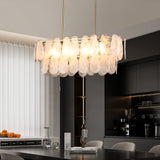 Gold Crystal Chandelier Rectangular Pendant Lighting 8-Light Crystal Chandeliers for Kitchen Island Cloud Glass 2-Tier Light Fixture