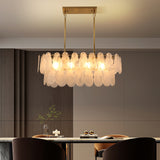 Gold Crystal Chandelier Rectangular Pendant Lighting 8-Light Crystal Chandeliers for Kitchen Island Cloud Glass 2-Tier Light Fixture