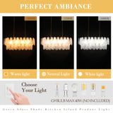 Gold Crystal Chandelier Rectangular Pendant Lighting 8-Light Crystal Chandeliers for Kitchen Island Cloud Glass 2-Tier Light Fixture