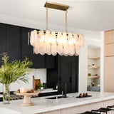 Gold Crystal Chandelier Rectangular Pendant Lighting 8-Light Crystal Chandeliers for Kitchen Island Cloud Glass 2-Tier Light Fixture
