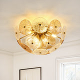 Gold Dandelion Textured Glass Flush Mount Ceiling Light