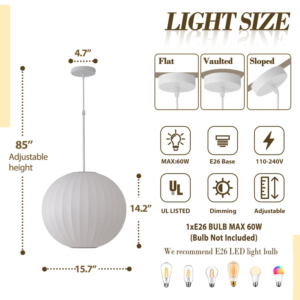 Size parameter diagram & specification of adjustable E26 silk pendant lamp