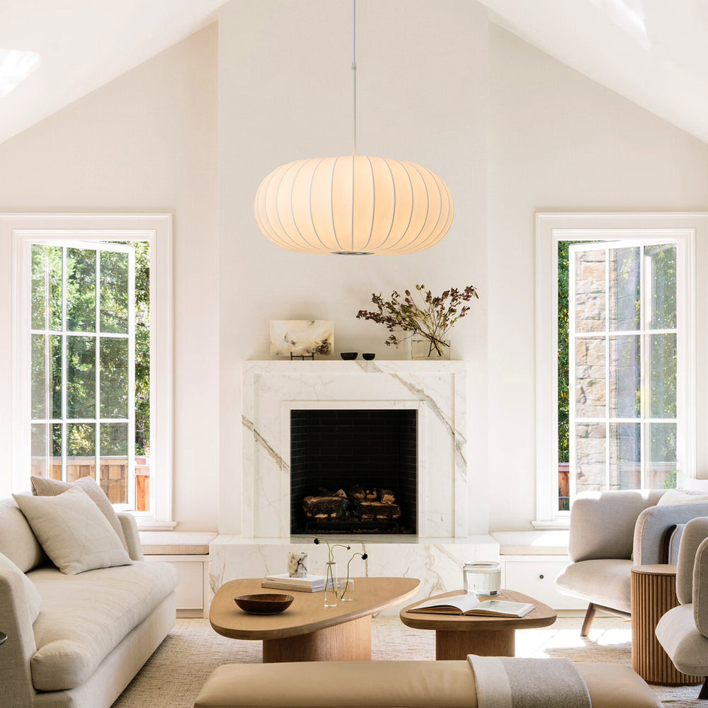 Japanese-style silk pendant light in living room