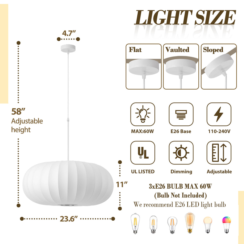 Oval silk pendant light size & specs