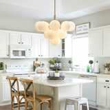 Modern bubble chandelier over kitchen island
