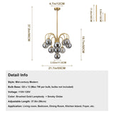 Product dimension chart 13-light smoke glass gold chandelier 21.7in diameter size specs