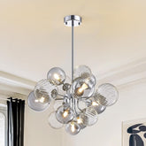 Chrome smoke gray glass bubble chandelier