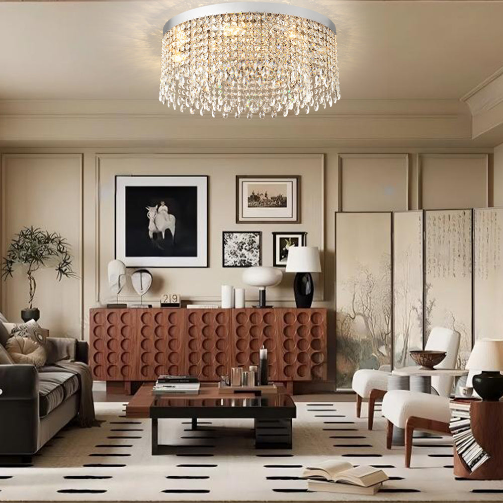 Modern Silver Round Crystal Ceiling Chandelier