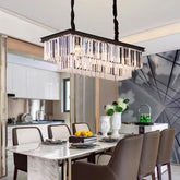 Modern Rectangular Crystal Chandelier | Black Linear Pendant Light for Dining Room & Kitchen Island