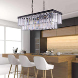 Modern Rectangular Crystal Chandelier | Black Linear Pendant Light for Dining Room & Kitchen Island