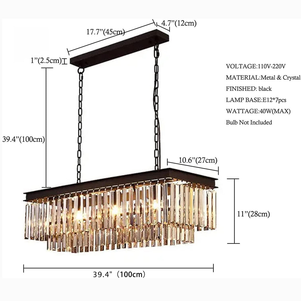 6-Light Rectangular Crystal Chandelier – Detail View