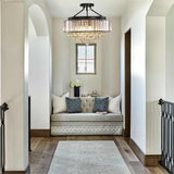 Modern black K9 crystal ceiling light in living room with adjustable chain