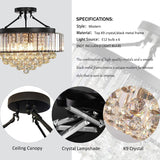 Close-up of K9 crystal drops on black modern chandelier, clear faceted glass