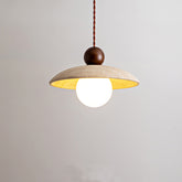 Close-up of travertine pendant light, showing stone texture