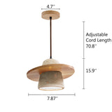 Natural wood travertine pendant light on white background