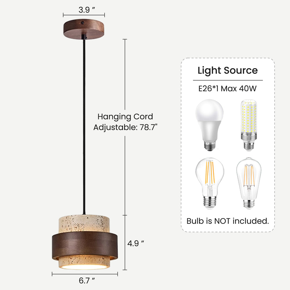 Yellow Travertine Pendant Light Dimensions and Specifications: Adjustable Hanging Cord, E26 Bulb Base, and Size Guide