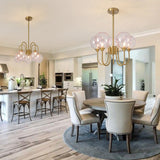 Pink Bubble Chandelier , Mid Century Modern Gold Lighting Fixture Glass Sputnik Pendant Hanging Ceiling Light Castle Chandeliers