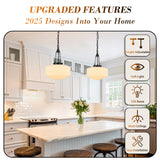 Matte black vintage schoolhouse pendant lights in kitchen