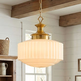Close-up of vintage schoolhouse pendant light