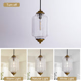 Turn off warm natural white 3 color lighting display clear ribbed glass pendant light