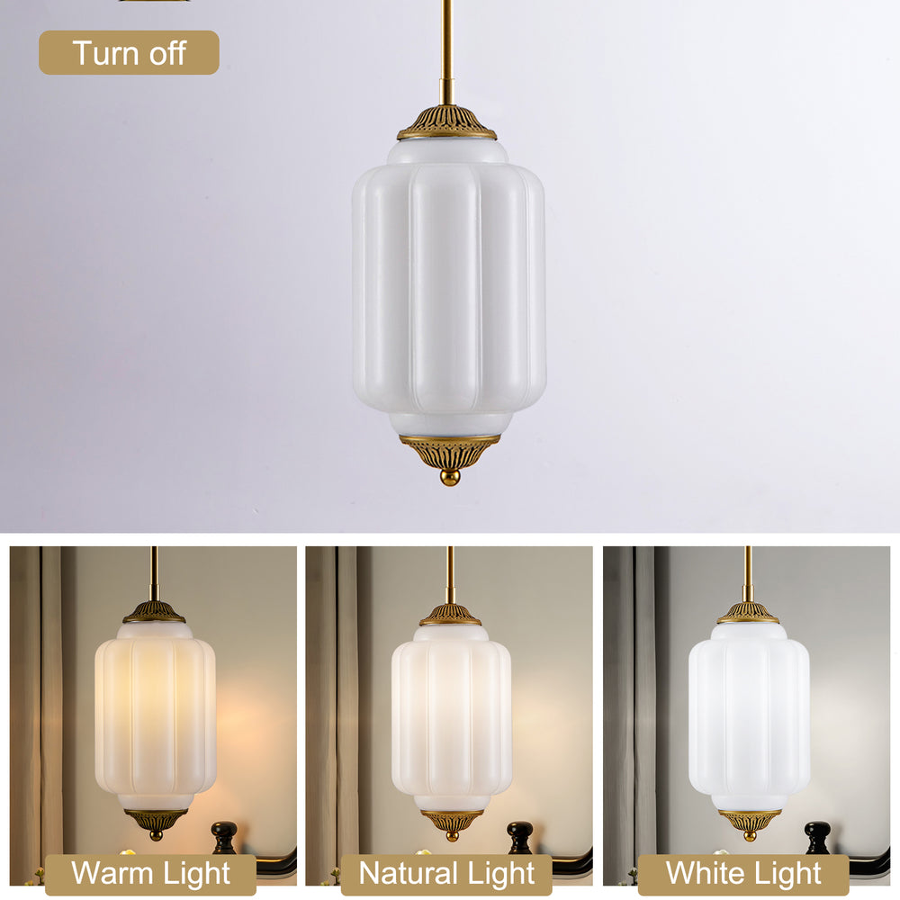 Vintage ribbed frosted glass pendant light 3 color warm natural cool lighting display