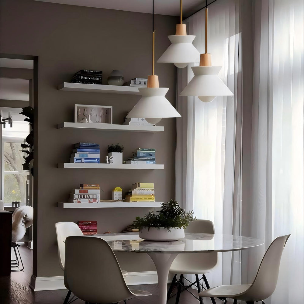 Concrete pendant lights for dining area, natural cement material