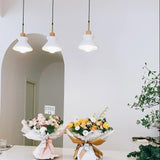 White concrete pendant lights for flower shop, minimalist aesthetic