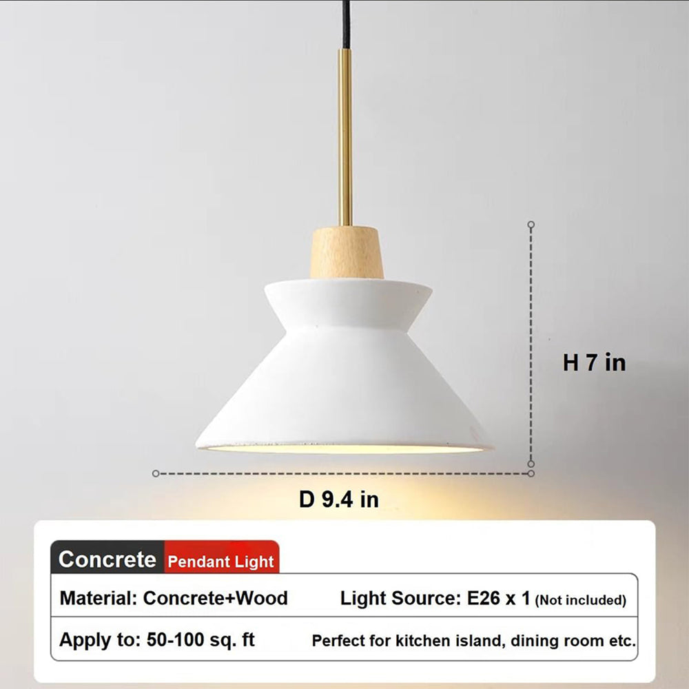 Concrete pendant light dimensions: D 9.4in, H 7in, E26 socket