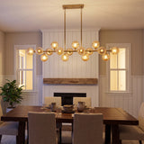 55in brushed gold linear amber ribbed glass globe chandelier mid century modern dining room decor