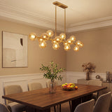 16-light bubble amber glass gold linear pendant light farmhouse long dining table lighting
