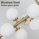 Close up brushed gold frame white marble vein frosted glass globe lampshade detail