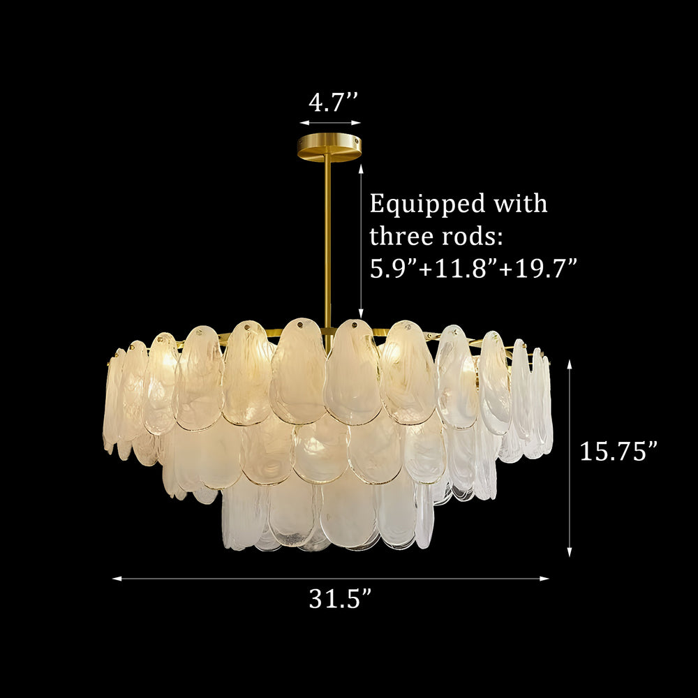 31.5" Large Cloud Glass Chandelier Specs, 5.9"+11.8"+19.7" Rods