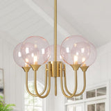Pink Bubble Gold Chandelier, Modern Glass Sputnik Ceiling Light