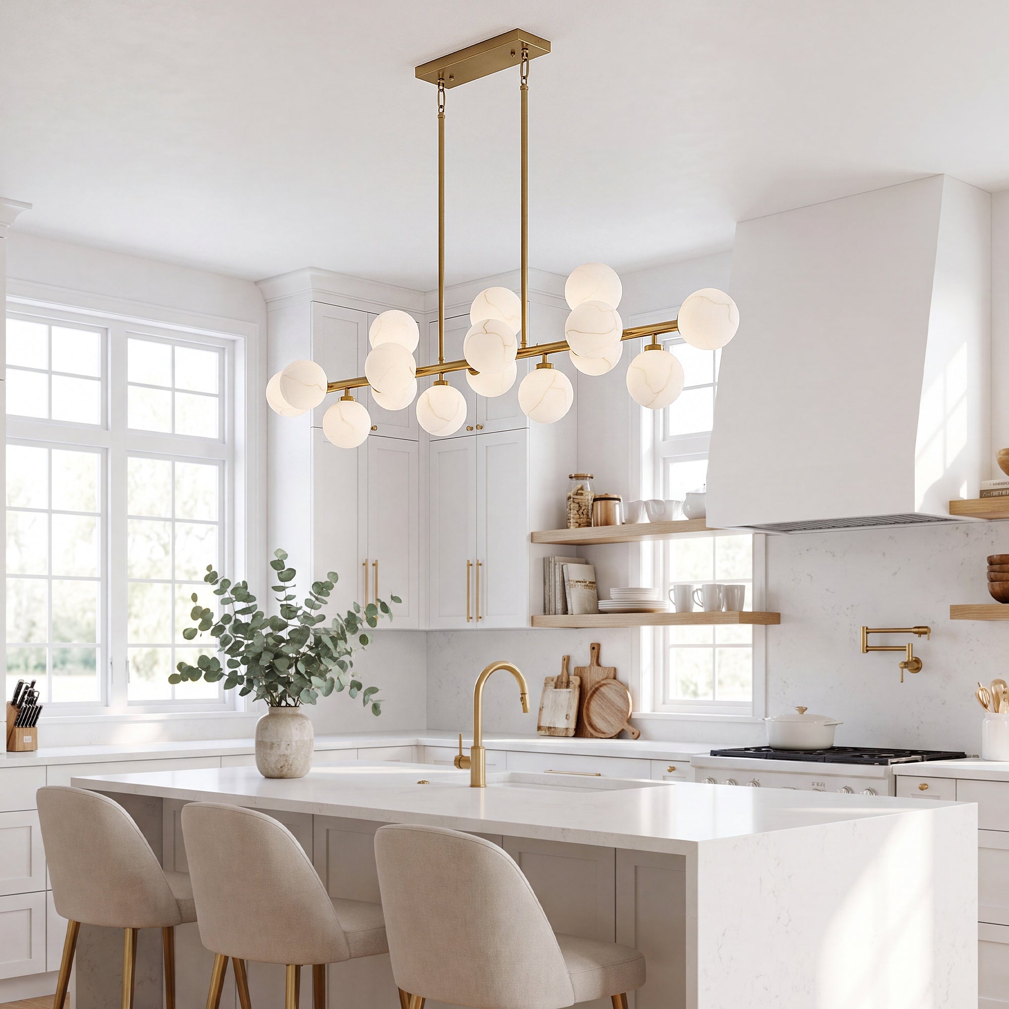 Alabaster Dining room chandelier linear pendant light for kitchen island mid century modern light fixture 