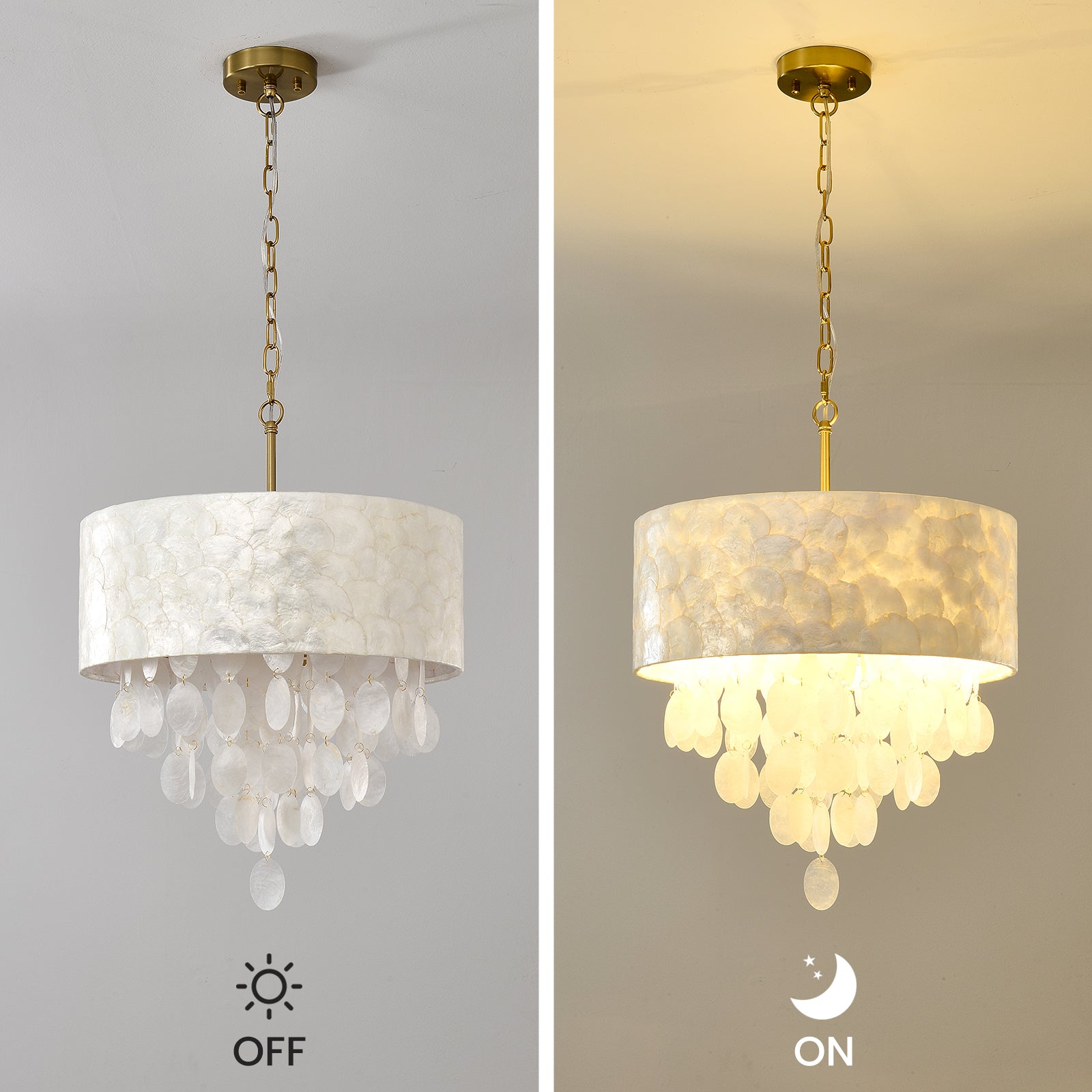 Drum Capiz Shell Chandelier On/Off Effect