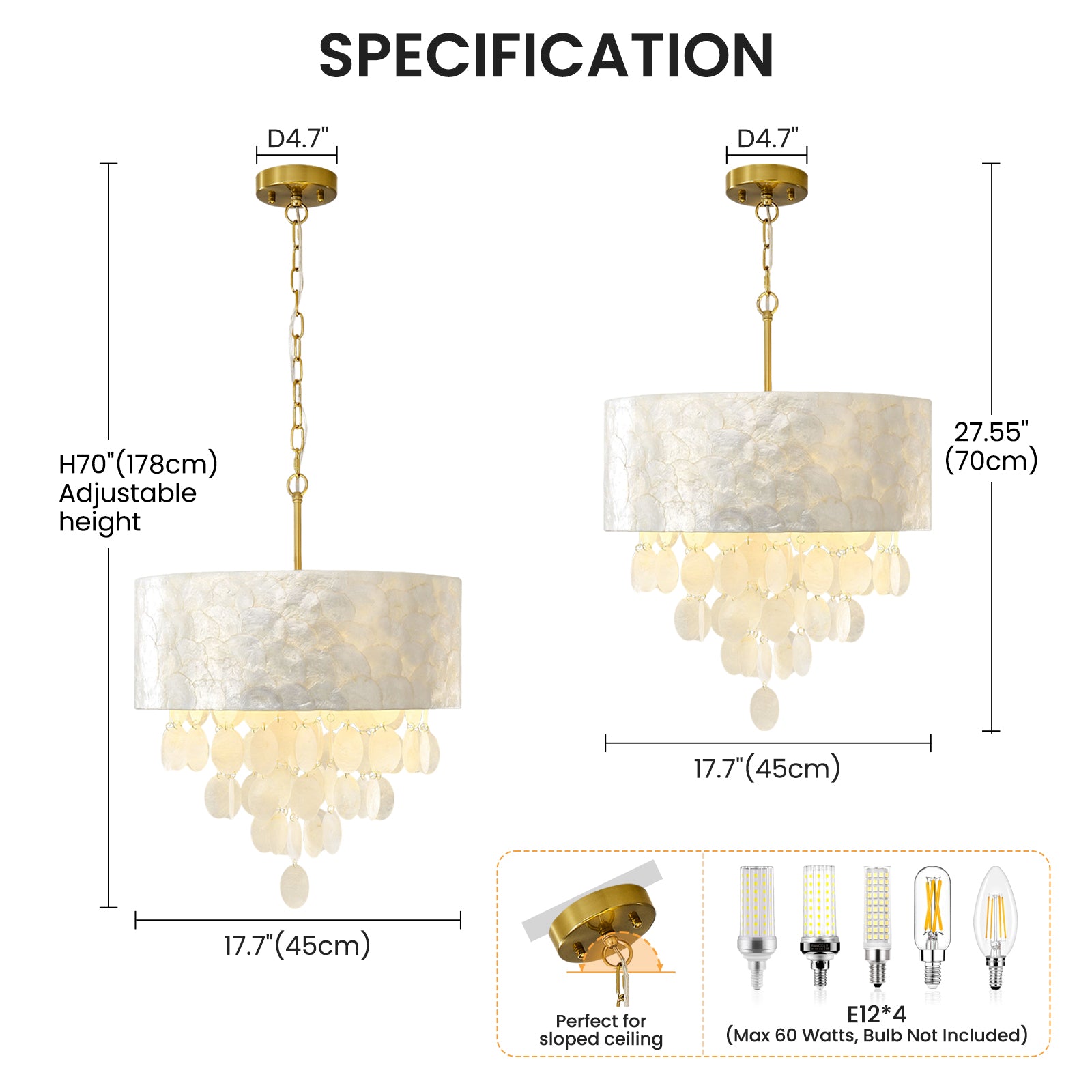 17.7in Drum Capiz Shell Chandelier Specs