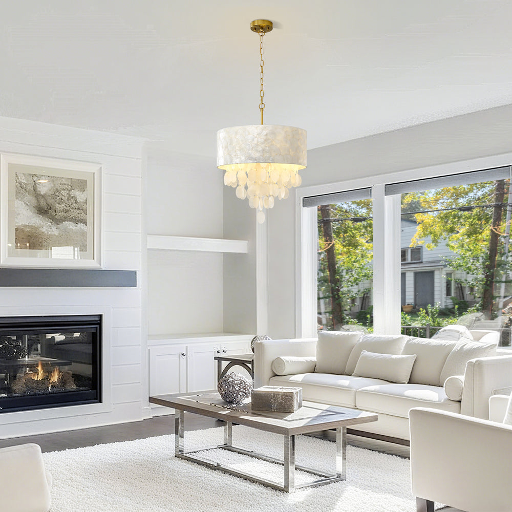 Capiz Shell Chandelier in Living Room