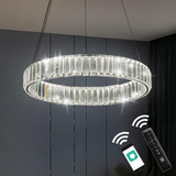 Crystal Chandelier LED 20in 29W 3500-6000K Dimmable with Remote Control, Modern K9 Crystal Ring Chandelier Adjustable Hanging Pendant Light