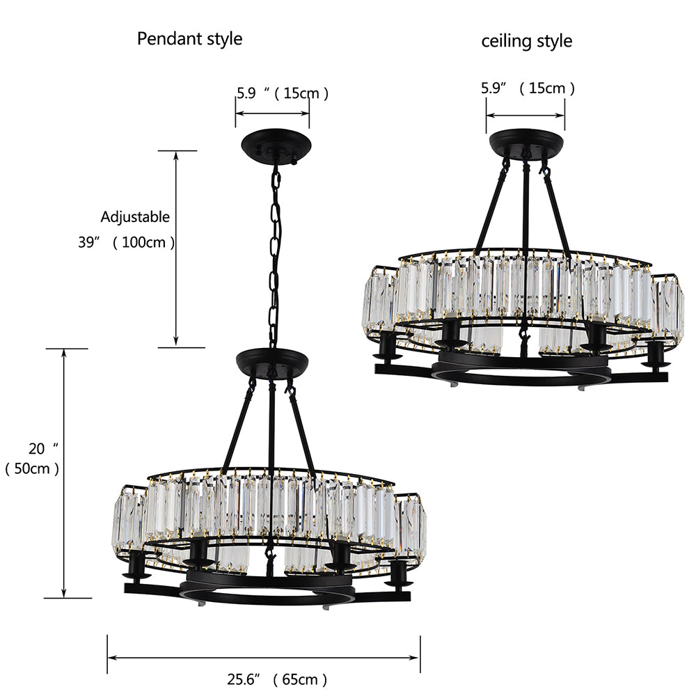 Farmhouse Crytal Chandeliers Dining Room Pendant Light Fixture Black Chandelier with K9 Crystal