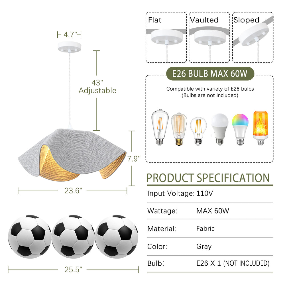 Woven pendant light size & specs, E26 bulb compatible