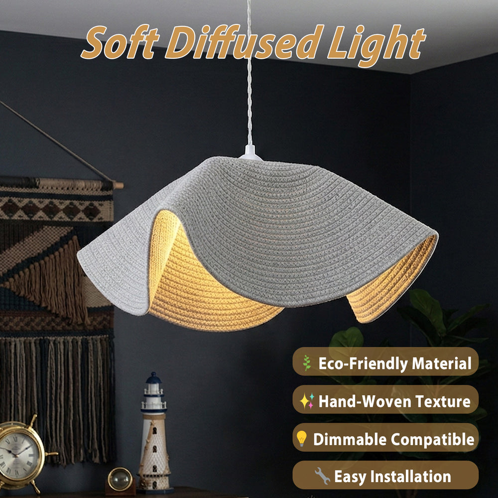 Soft diffused light handwoven pendant lamp features
