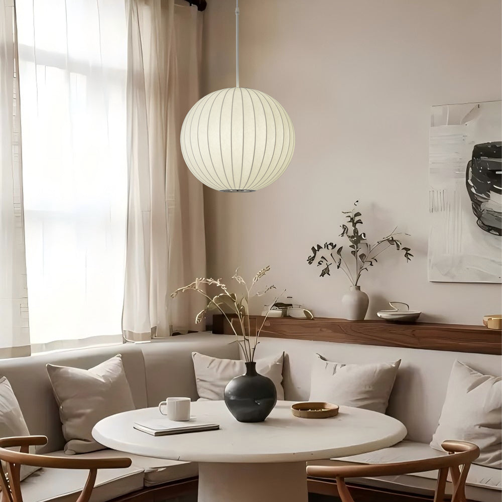 Minimalist silk pendant light over dining table living room decor