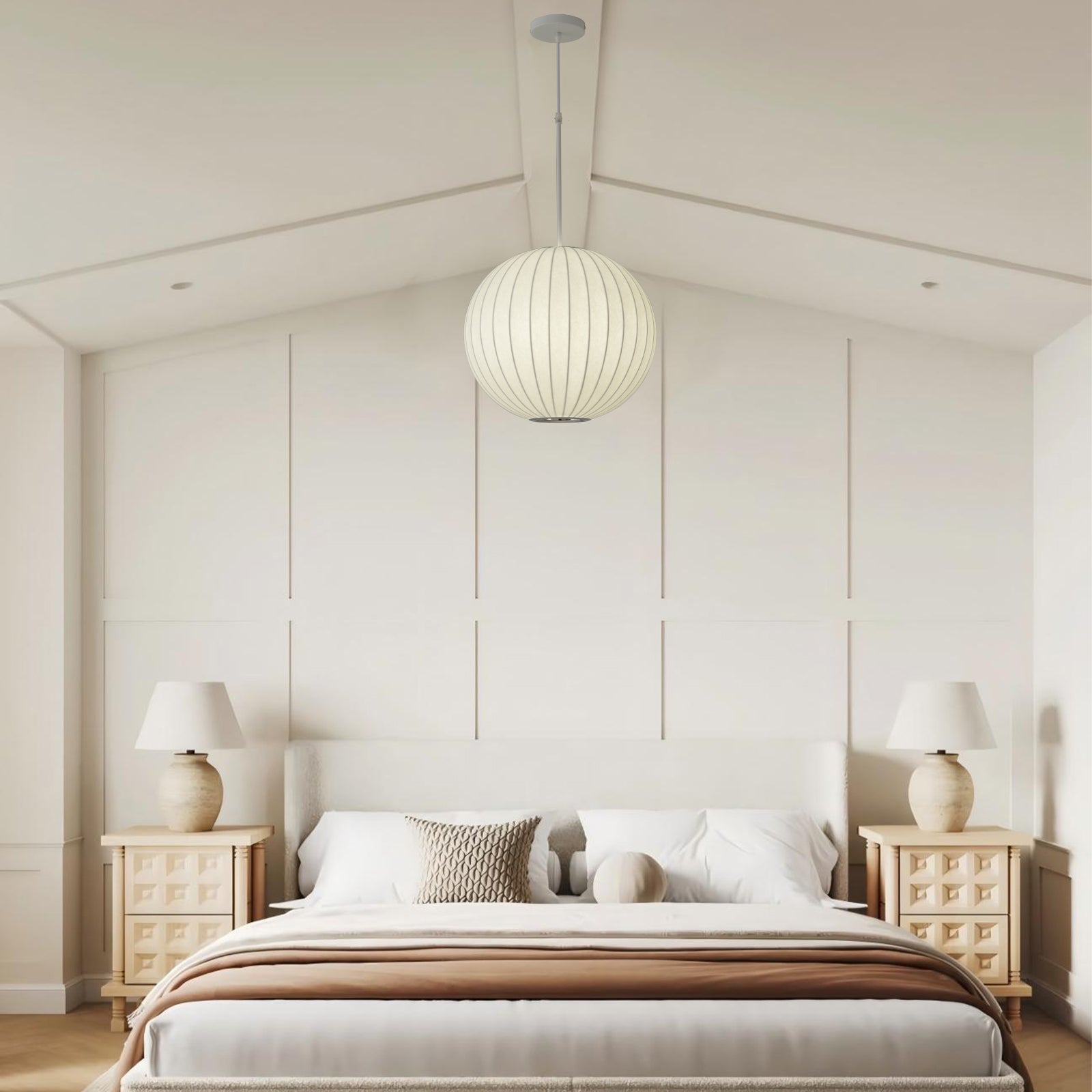 Large globe hanging lamp for high sloped ceiling bedroom decoration