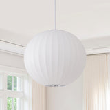 Plain white background main image of Japanese spherical silk pendant light