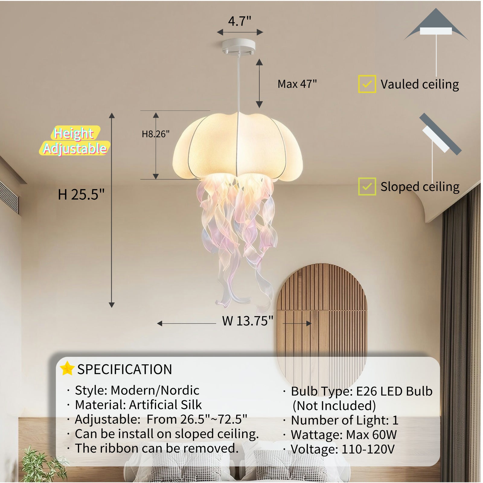 Jellyfish pendant light size & specs 